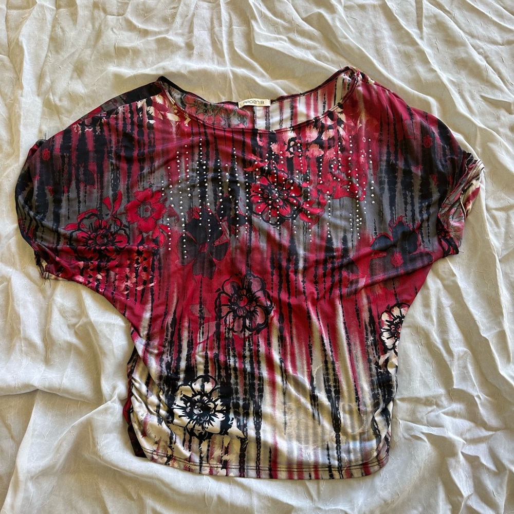 Arden B Red and Black Floral Blouse